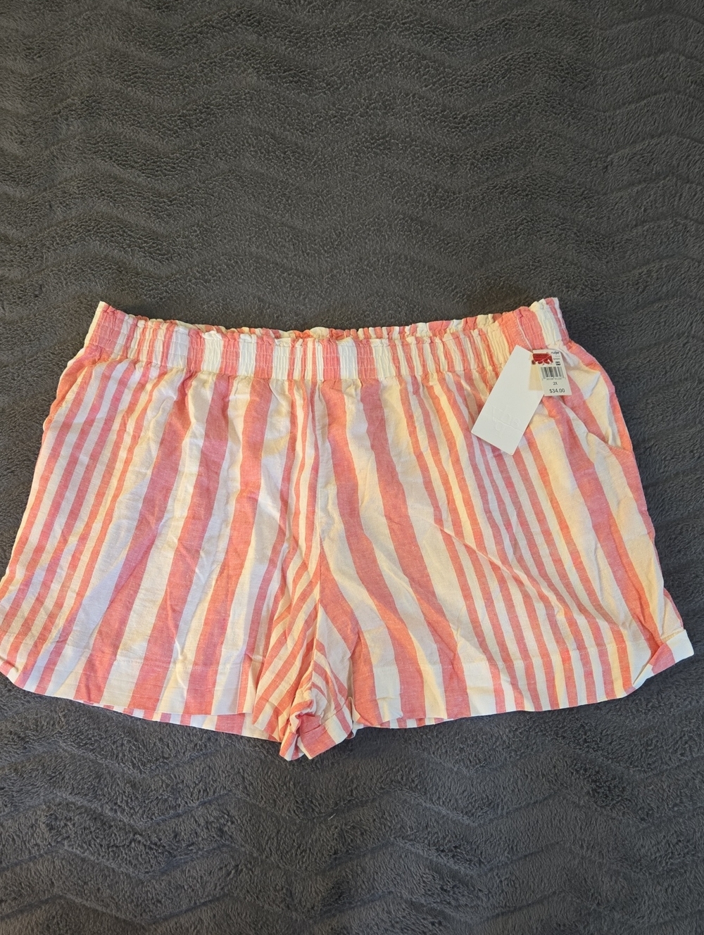 Striped Pink & White Elastic-Waist Women’s Bermuda Shorts
